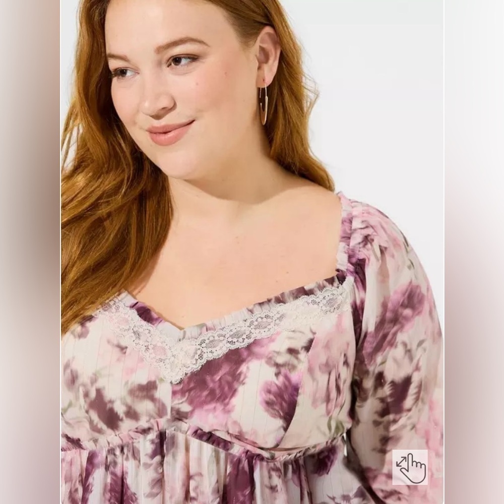 Torrid Purple Floral Ruffled Blouse, Women’s Top Size 2X,  Cottagecore